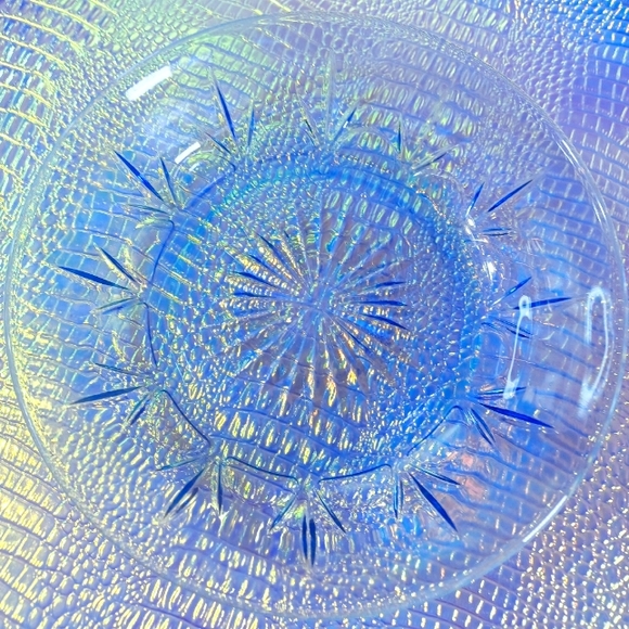 Vintage Avon Fostoria American Blue Starburst Small Dish 7" - Picture 2 of 6